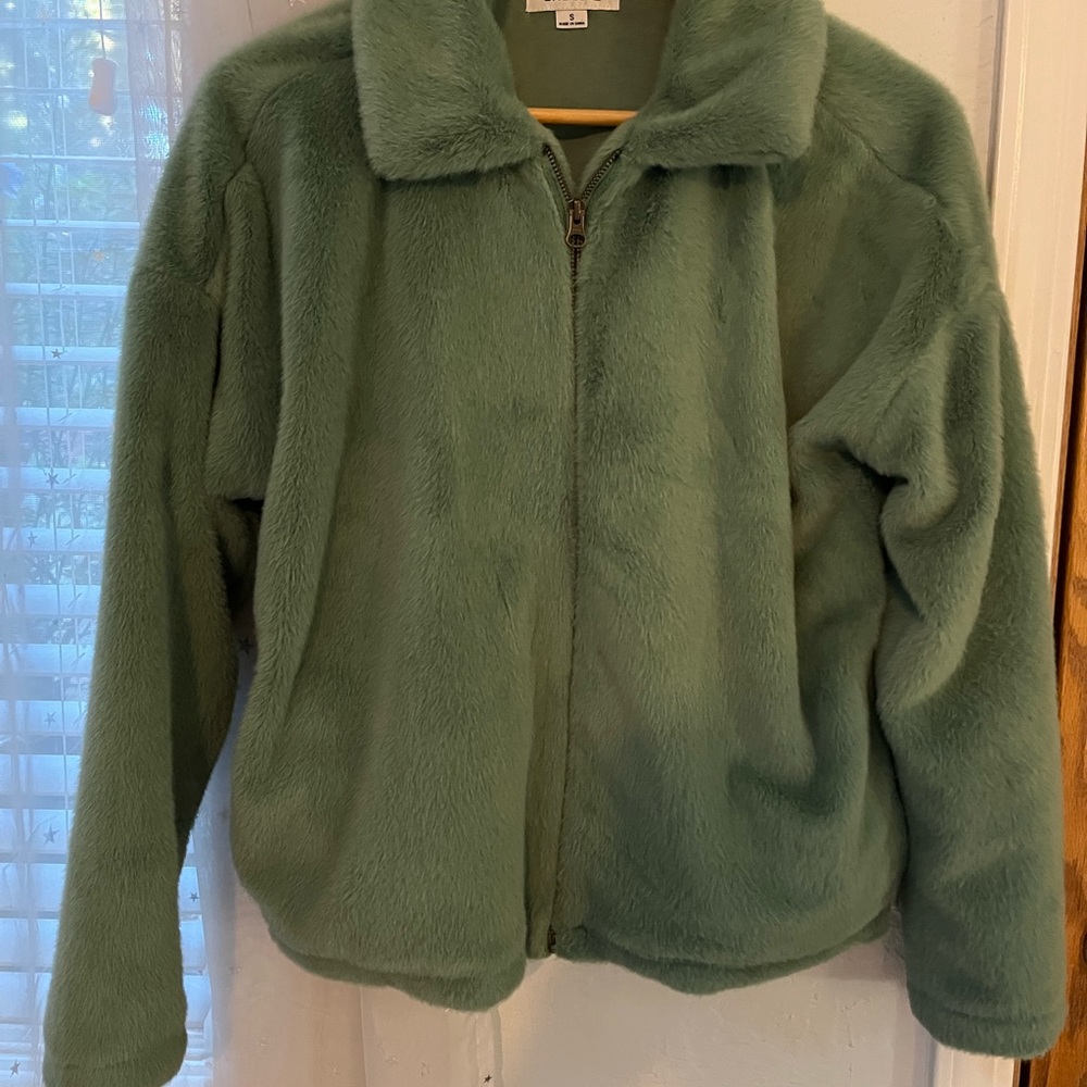 O'Neill Sage Green Faux Fur Jacket